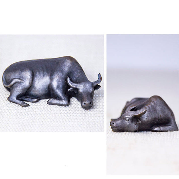 Buddha Stones Handmade Small Water Buffalo Bull Iron Powder Rust Cast Resin Statue Home Decoration