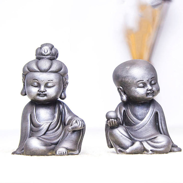 Buddha Stones Handmade Ksitigarbha Kwan Yin Guanyin Avalokitesvara Tathagata Iron Powder Rust Cast Resin Statue Home Decoration