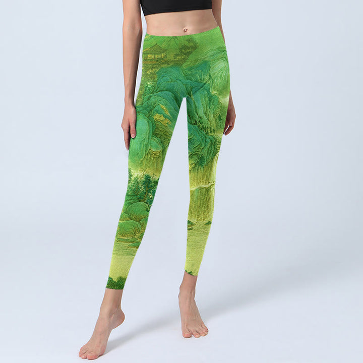 Buddha Stones Mountain River Lanscape Print Gym Leggings Women's Yoga Pants