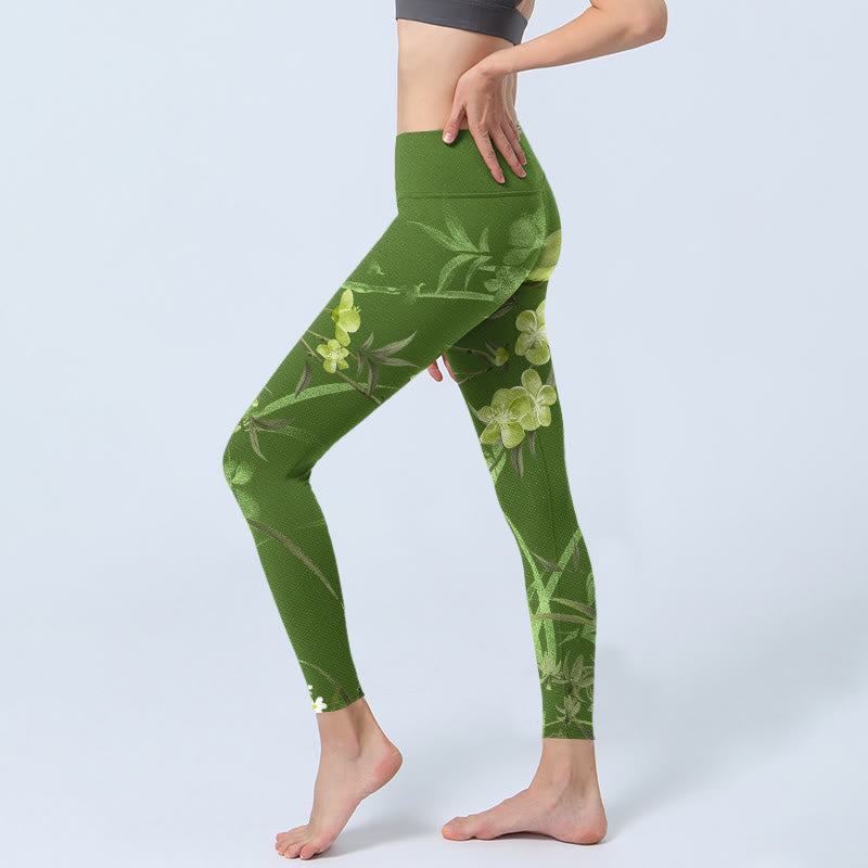 Buddha Stones Magpie Flowers Branches Print Gym Leggings Women's Yoga Pants