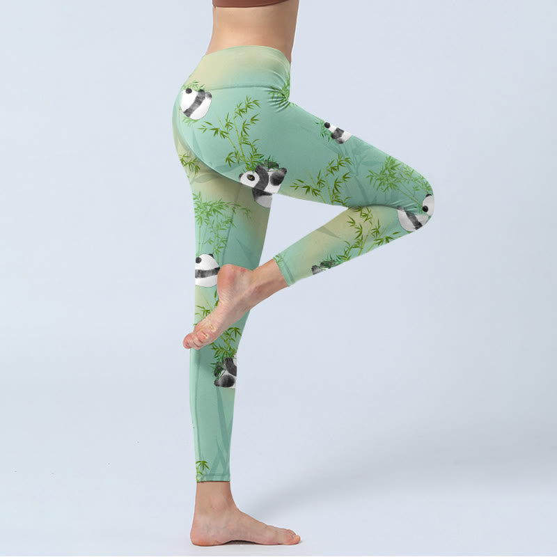 Buddha Stones Bamboo Panda Print Gym Leggings Women's Yoga Pants