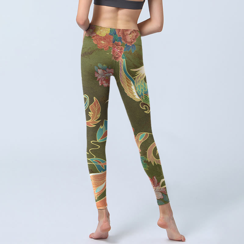 Buddha Stones Vibrant Phoenix Flowers Print Gym Leggings Women's Yoga Pants