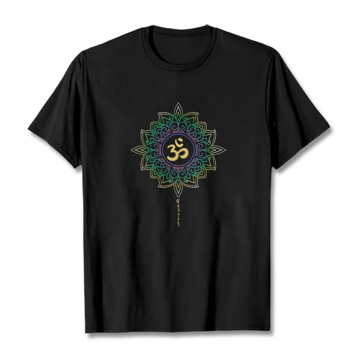 Buddha Stones OM Yellow Green Gradient Lotus Cotton Tee T-shirt - Black - 2XL - image 3