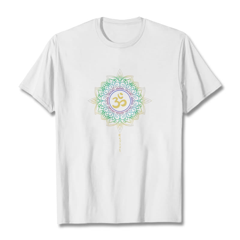 Buddha Stones OM Yellow Green Gradient Lotus Cotton Tee T-shirt - White - 2XL - image 11