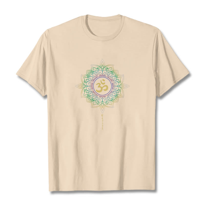 Buddha Stones OM Yellow Green Gradient Lotus Cotton Tee T-shirt - Bisque - 2XL - image 9