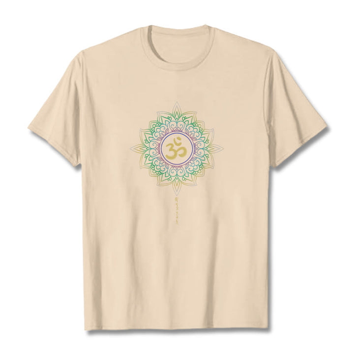 Buddha Stones OM Yellow Green Gradient Lotus Cotton Tee T-shirt - Bisque - 2XL - image 9