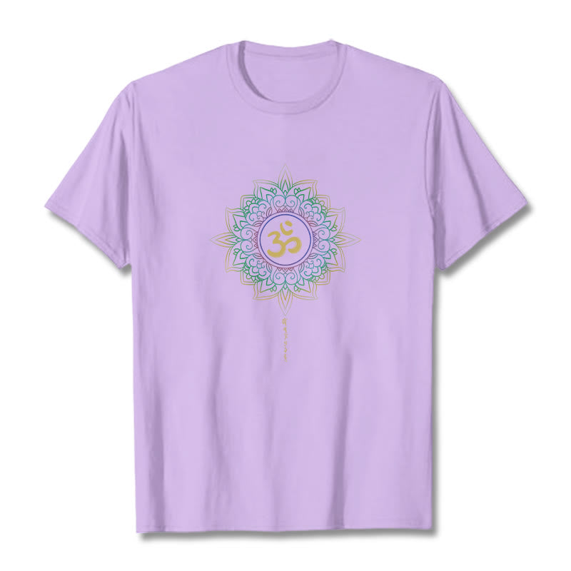 Buddha Stones OM Yellow Green Gradient Lotus Cotton Tee T-shirt - Plum - 2XL - image 16