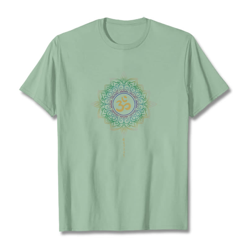 Buddha Stones OM Yellow Green Gradient Lotus Cotton Tee T-shirt