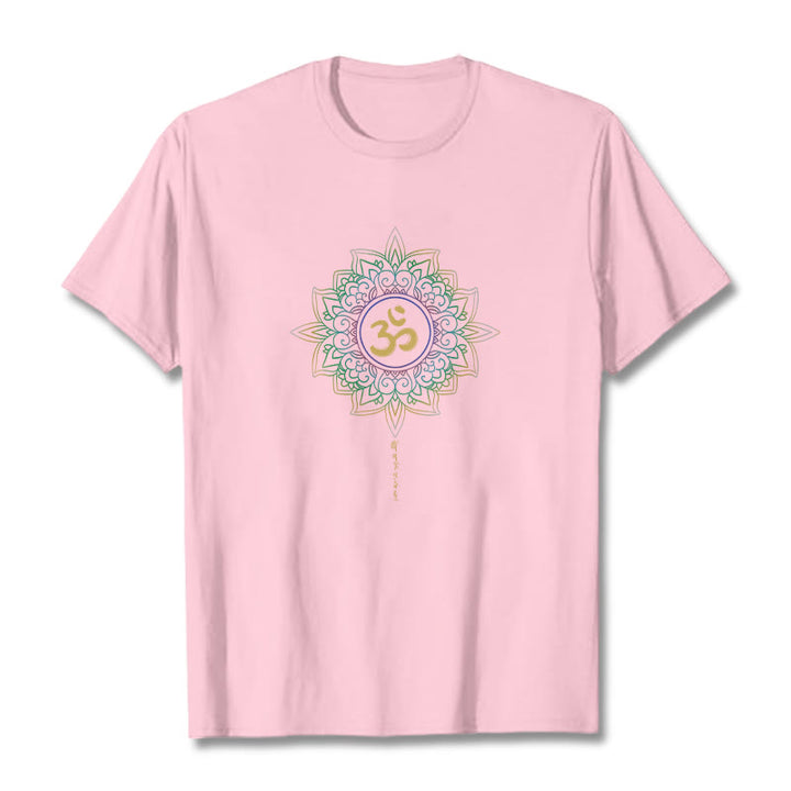 Buddha Stones OM Yellow Green Gradient Lotus Cotton Tee T-shirt - LightPink - 2XL - image 19