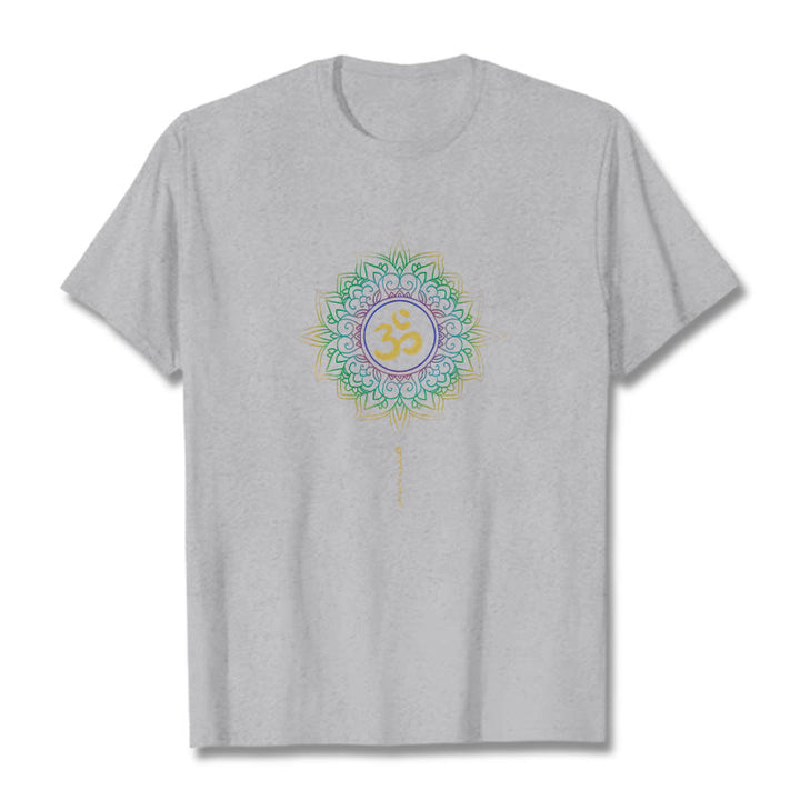 Buddha Stones OM Yellow Green Gradient Lotus Cotton Tee T-shirt - LightGrey - 2XL - image 18