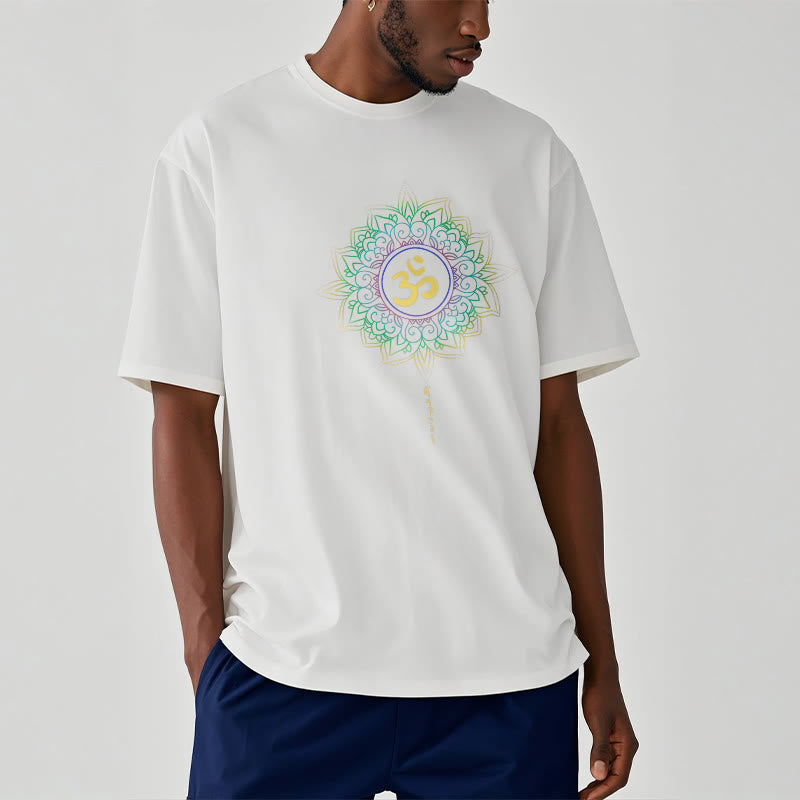 Buddha Stones OM Yellow Green Gradient Lotus Cotton Tee T-shirt