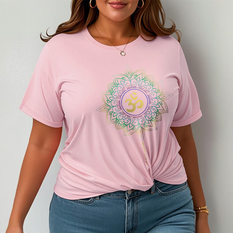 Buddha Stones OM Yellow Green Gradient Lotus Cotton Tee T-shirt - image 19