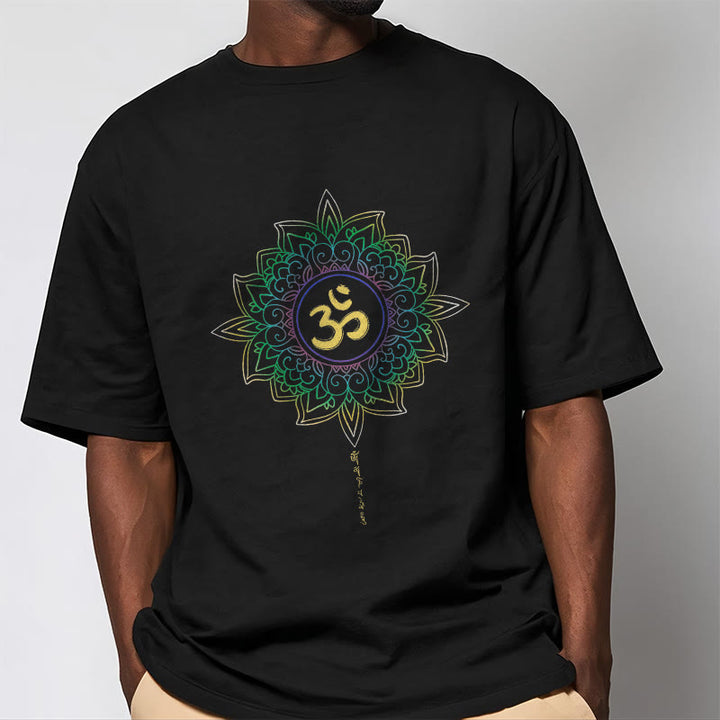 Buddha Stones OM Yellow Green Gradient Lotus Cotton Tee T-shirt - image 5