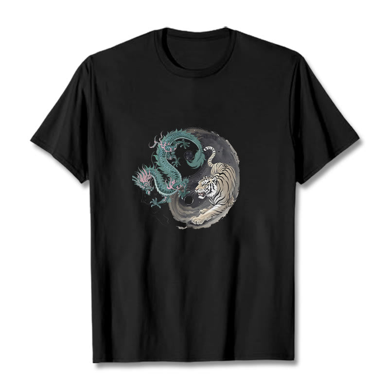 Buddha Stones Tiger Dragon Yin Yang Cotton Tee T-shirt - Black - 2XL - image 5