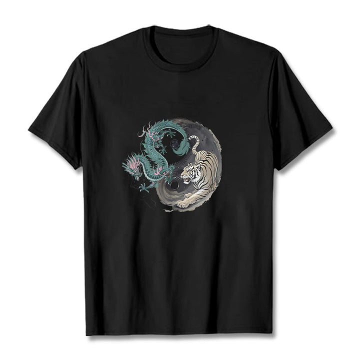 Buddha Stones Tiger Dragon Yin Yang Cotton Tee T-shirt - Black - 2XL - image 5