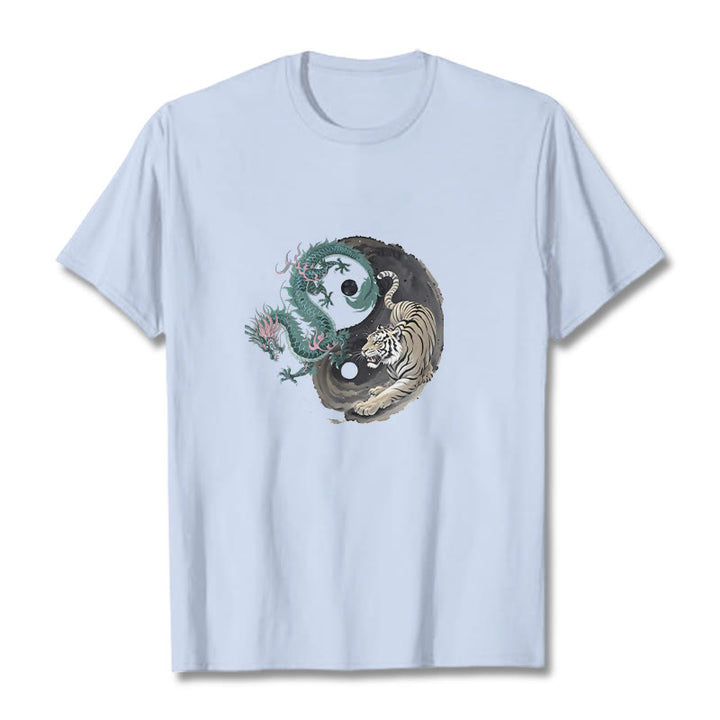 Buddha Stones Tiger Dragon Yin Yang Cotton Tee T-shirt - LightCyan - 2XL - image 9