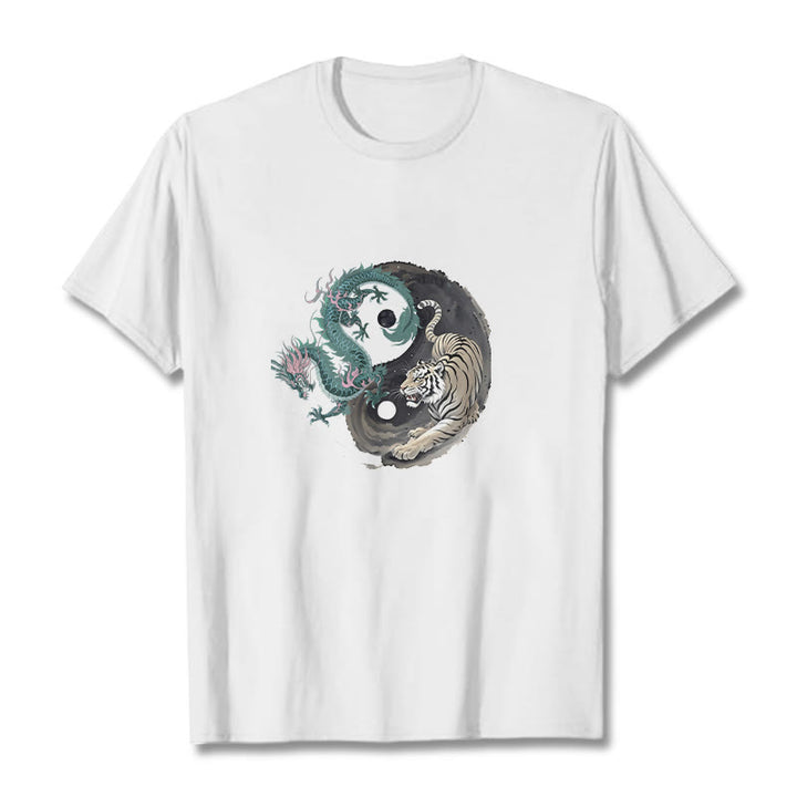 Buddha Stones Tiger Dragon Yin Yang Cotton Tee T-shirt - White - 2XL - image 12