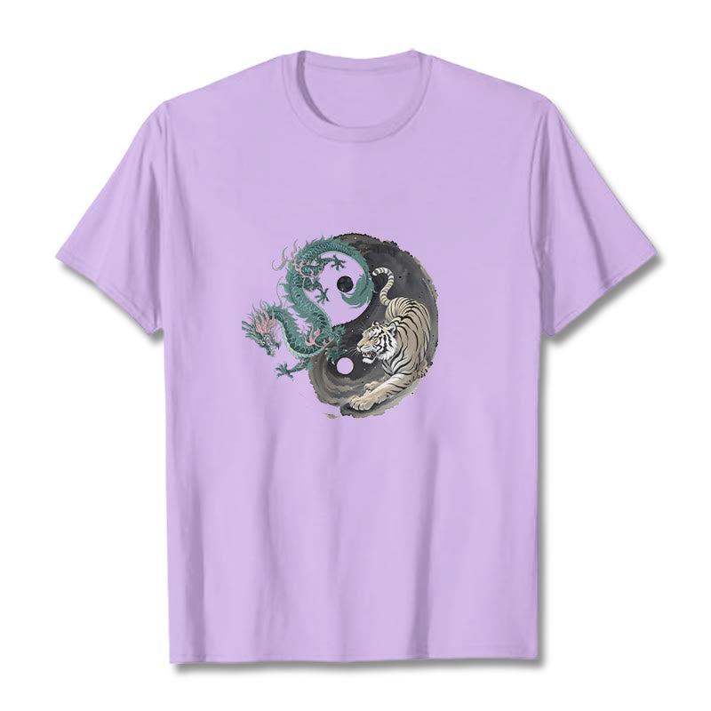 Buddha Stones Tiger Dragon Yin Yang Cotton Tee T-shirt - Plum - 2XL - image 17