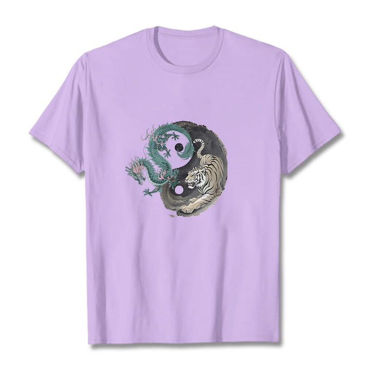 Buddha Stones Tiger Dragon Yin Yang Cotton Tee T-shirt - Plum - 2XL - image 17