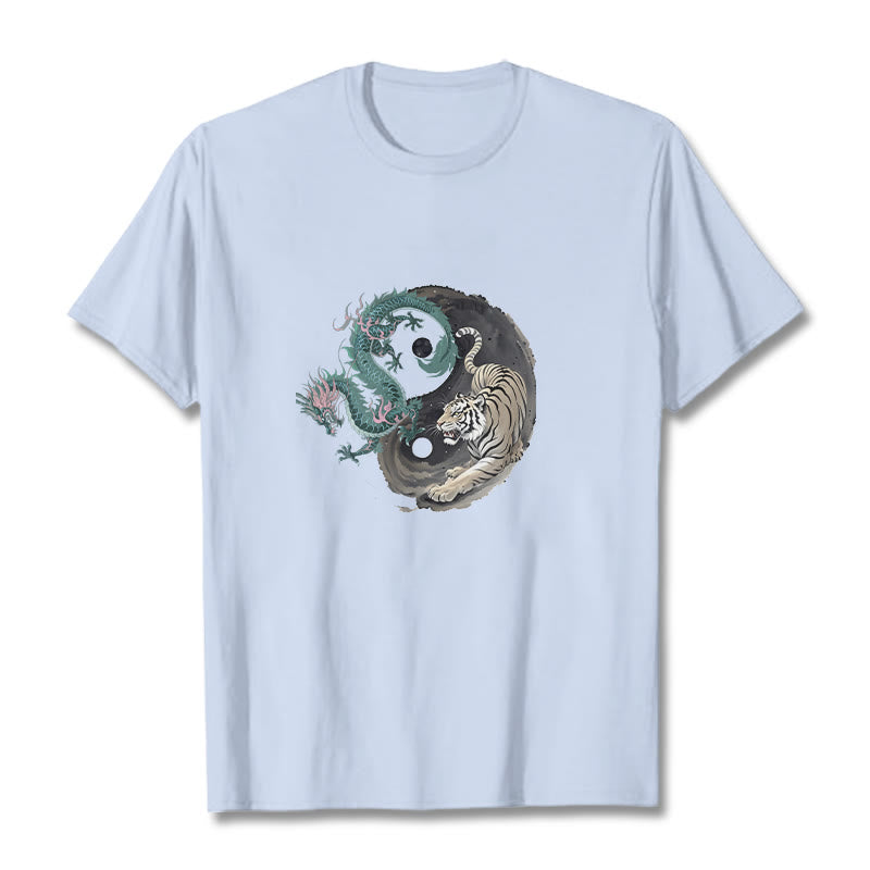 Buddha Stones Tiger Dragon Yin Yang Cotton Tee T-shirt