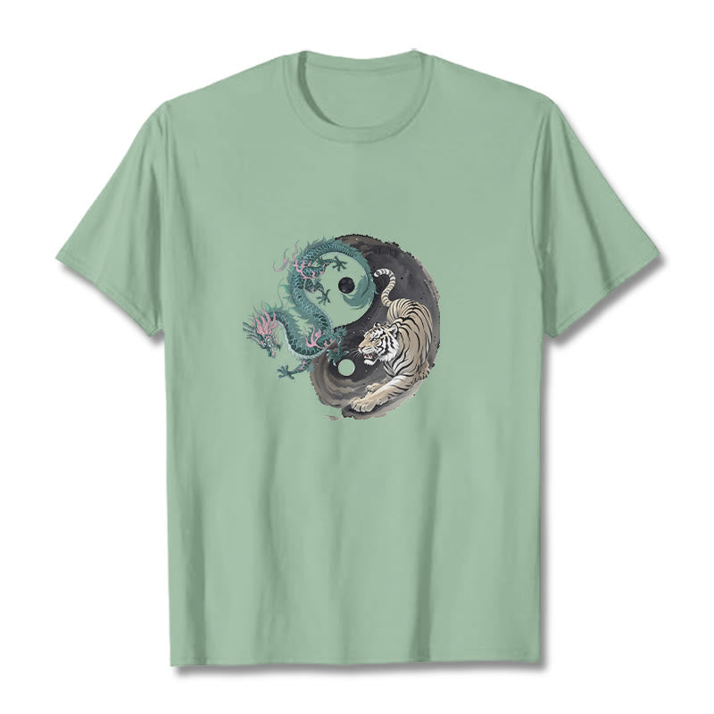 Buddha Stones Tiger Dragon Yin Yang Cotton Tee T-shirt - PaleGreen - 2XL - image 15