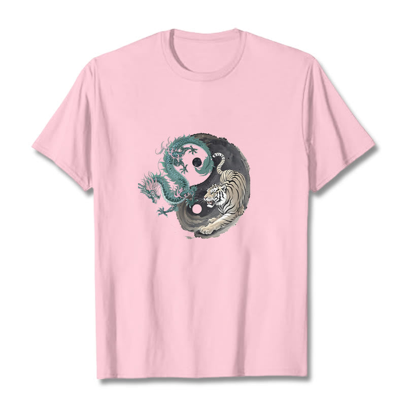 Buddha Stones Tiger Dragon Yin Yang Cotton Tee T-shirt - LightPink - 2XL - image 19