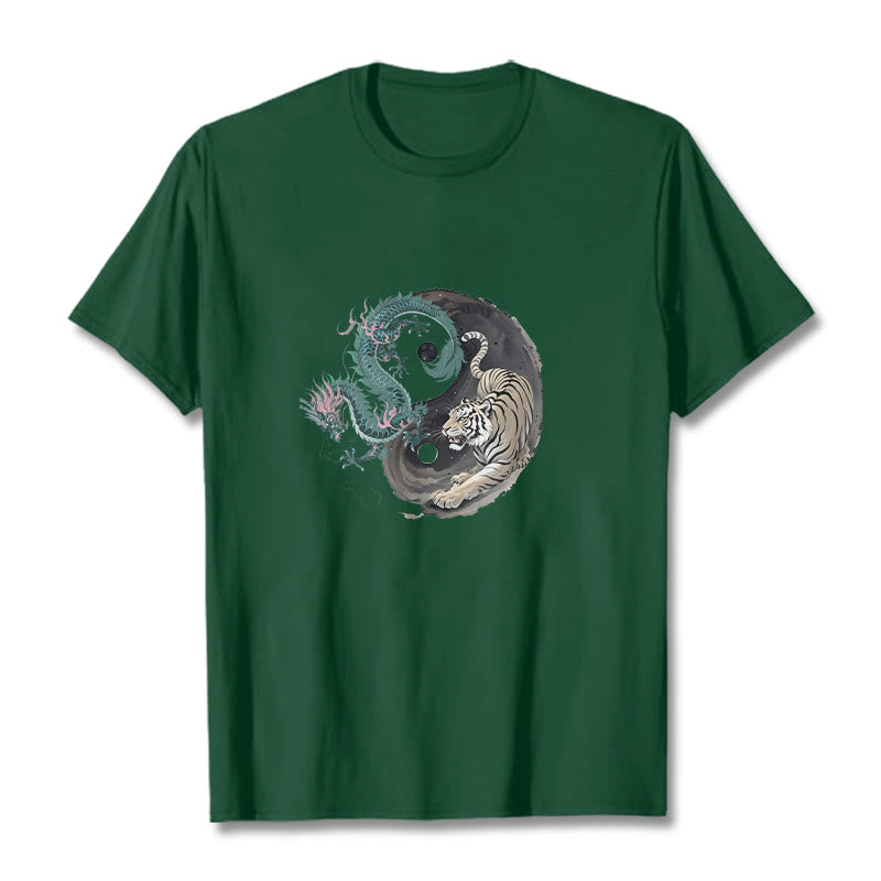 Buddha Stones Tiger Dragon Yin Yang Cotton Tee T-shirt - ForestGreen - 2XL - image 2