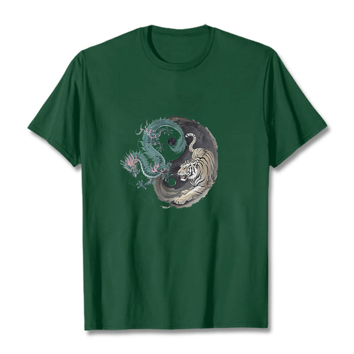 Buddha Stones Tiger Dragon Yin Yang Cotton Tee T-shirt - ForestGreen - 2XL - image 2