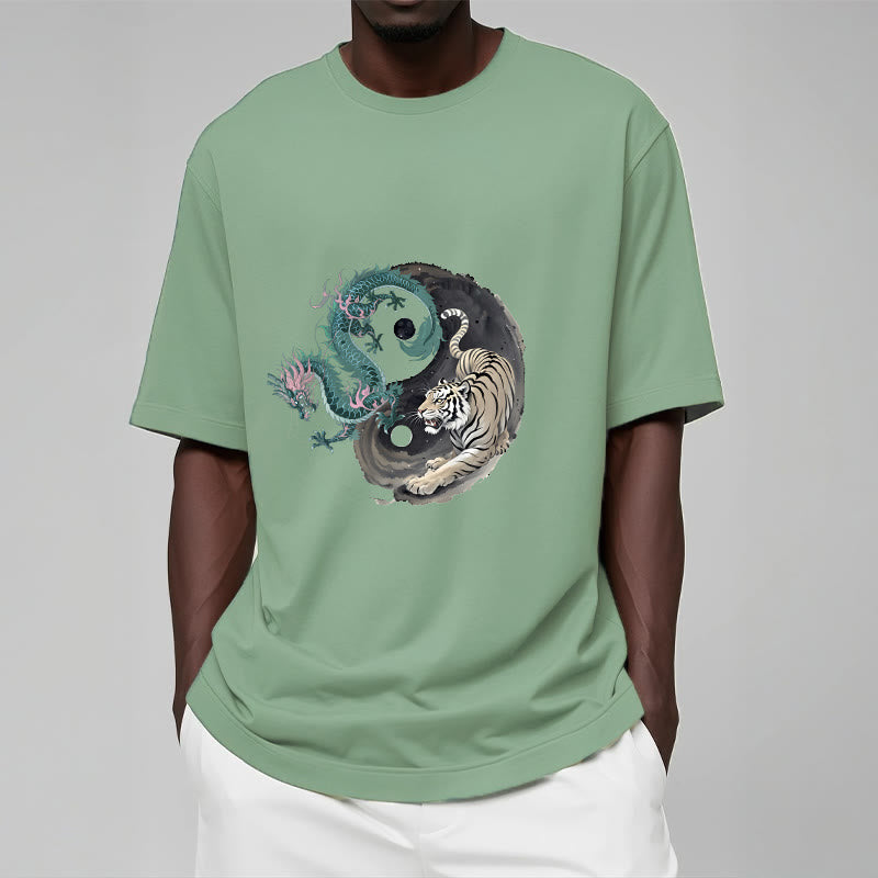 Buddha Stones Tiger Dragon Yin Yang Cotton Tee T-shirt