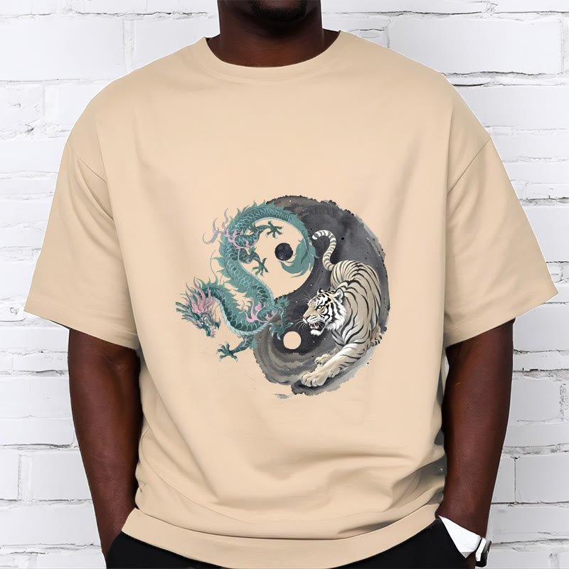 Buddha Stones Tiger Dragon Yin Yang Cotton Tee T-shirt