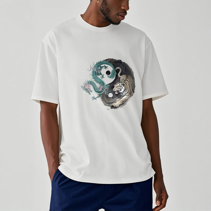 Buddha Stones Tiger Dragon Yin Yang Cotton Tee T-shirt