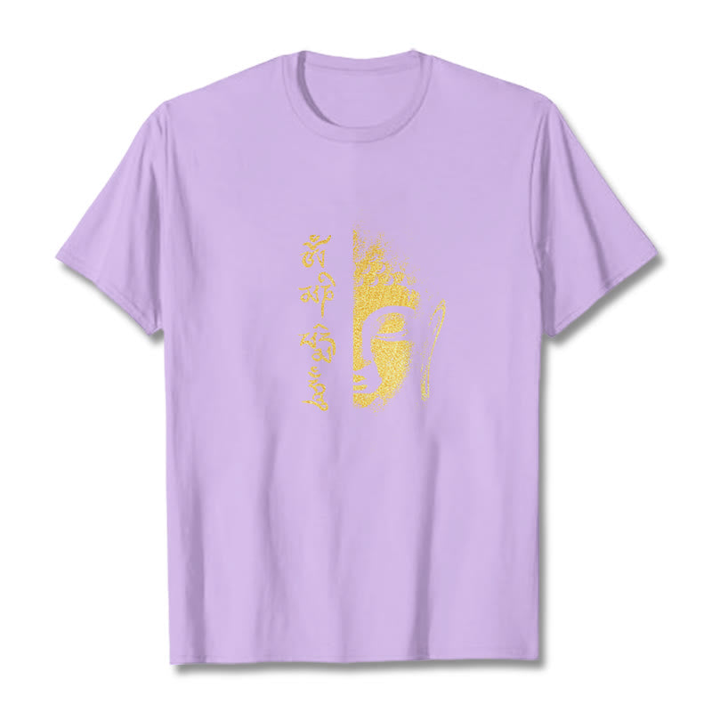 Buddha Stones Om Mani Padme Hum Golden Buddha Cotton Tee T-shirt - Plum - 2XL - image 16
