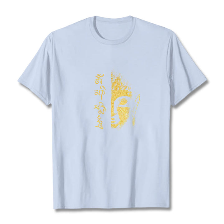Buddha Stones Om Mani Padme Hum Golden Buddha Cotton Tee T-shirt - LightCyan - 2XL - image 8