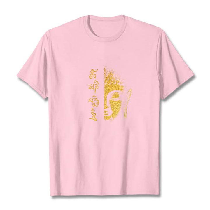 Buddha Stones Om Mani Padme Hum Golden Buddha Cotton Tee T-shirt - LightPink - 2XL - image 19