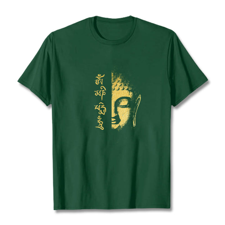 Buddha Stones Om Mani Padme Hum Golden Buddha Cotton Tee T-shirt - ForestGreen - 2XL - image 6