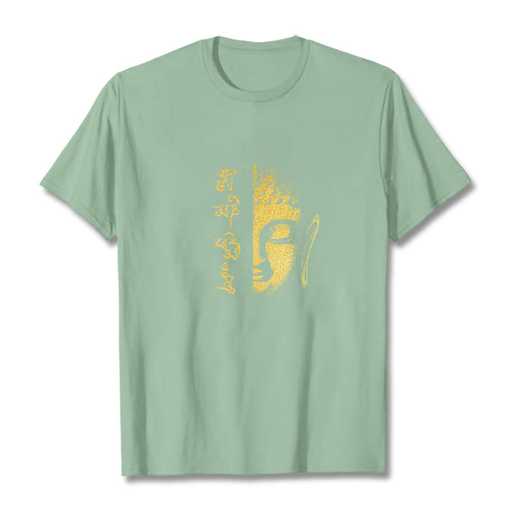 Buddha Stones Om Mani Padme Hum Golden Buddha Cotton Tee T-shirt - PaleGreen - 2XL - image 14