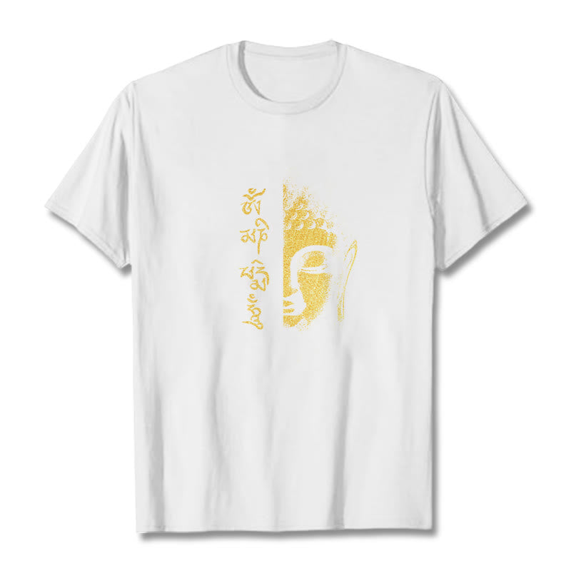 Buddha Stones Om Mani Padme Hum Golden Buddha Cotton Tee T-shirt - White - 2XL - image 11