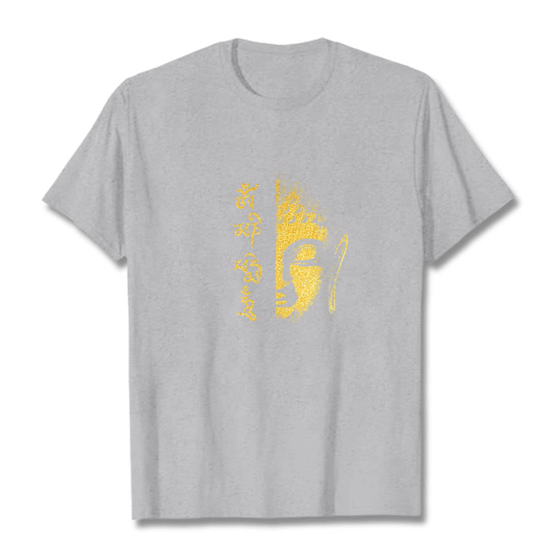Buddha Stones Om Mani Padme Hum Golden Buddha Cotton Tee T-shirt - LightGrey - 2XL - image 18