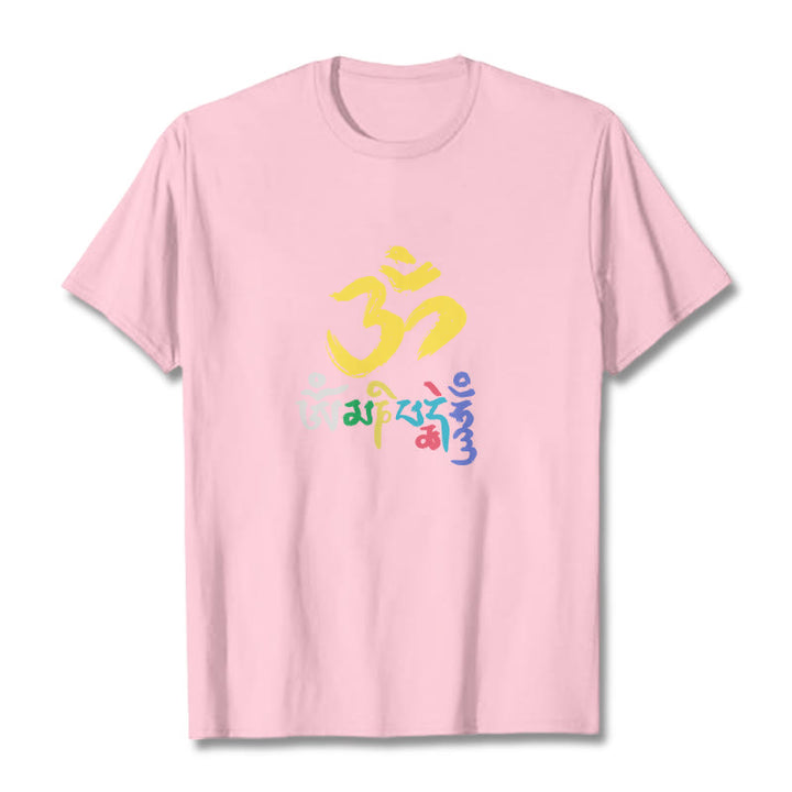 Buddha Stones Colorful Om Mani Padme Hum Cotton Tee T-shirt - LightPink - 2XL - image 19