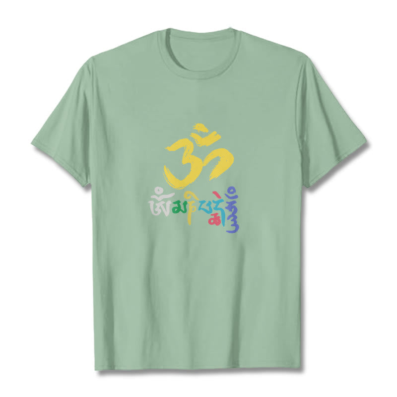 Buddha Stones Colorful Om Mani Padme Hum Cotton Tee T-shirt - PaleGreen - 2XL - image 14