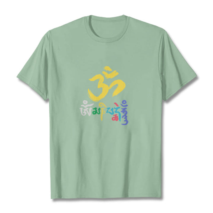 Buddha Stones Colorful Om Mani Padme Hum Cotton Tee T-shirt - PaleGreen - 2XL - image 14