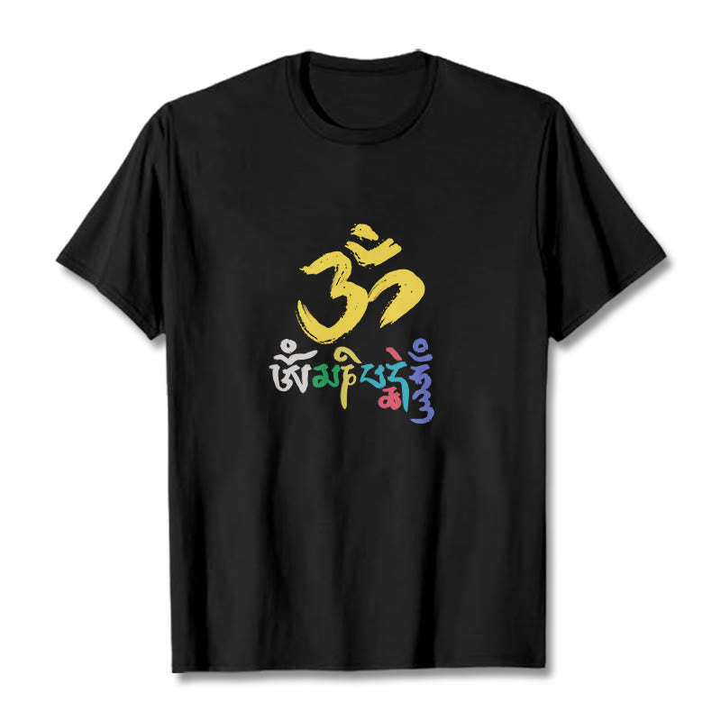Buddha Stones Colorful Om Mani Padme Hum Cotton Tee T-shirt - Black - 2XL - image 1