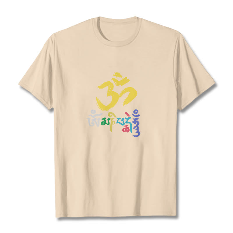 Buddha Stones Colorful Om Mani Padme Hum Cotton Tee T-shirt - Bisque - 2XL - image 9