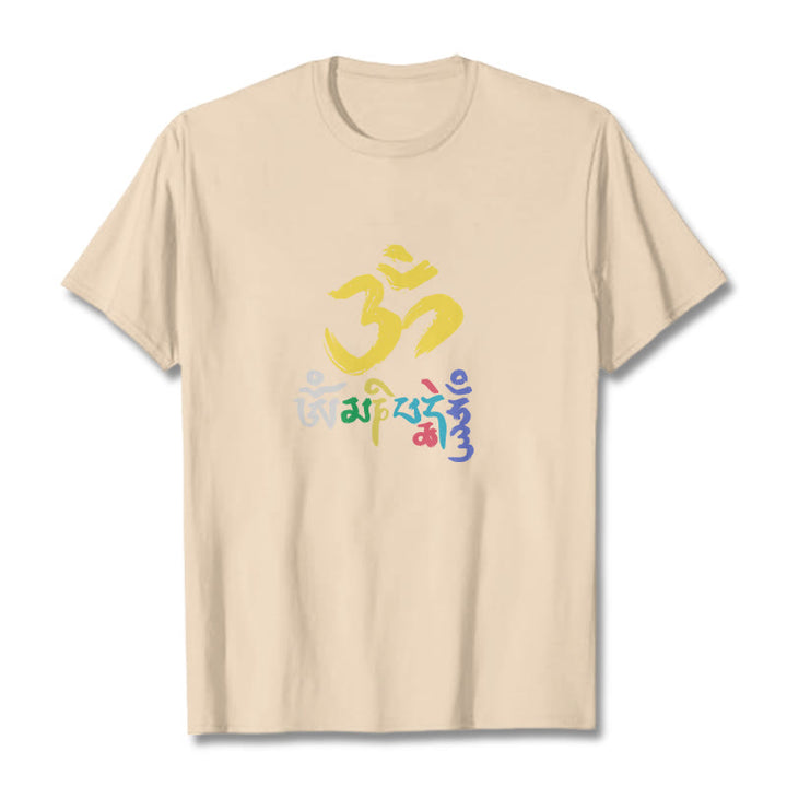 Buddha Stones Colorful Om Mani Padme Hum Cotton Tee T-shirt - Bisque - 2XL - image 9
