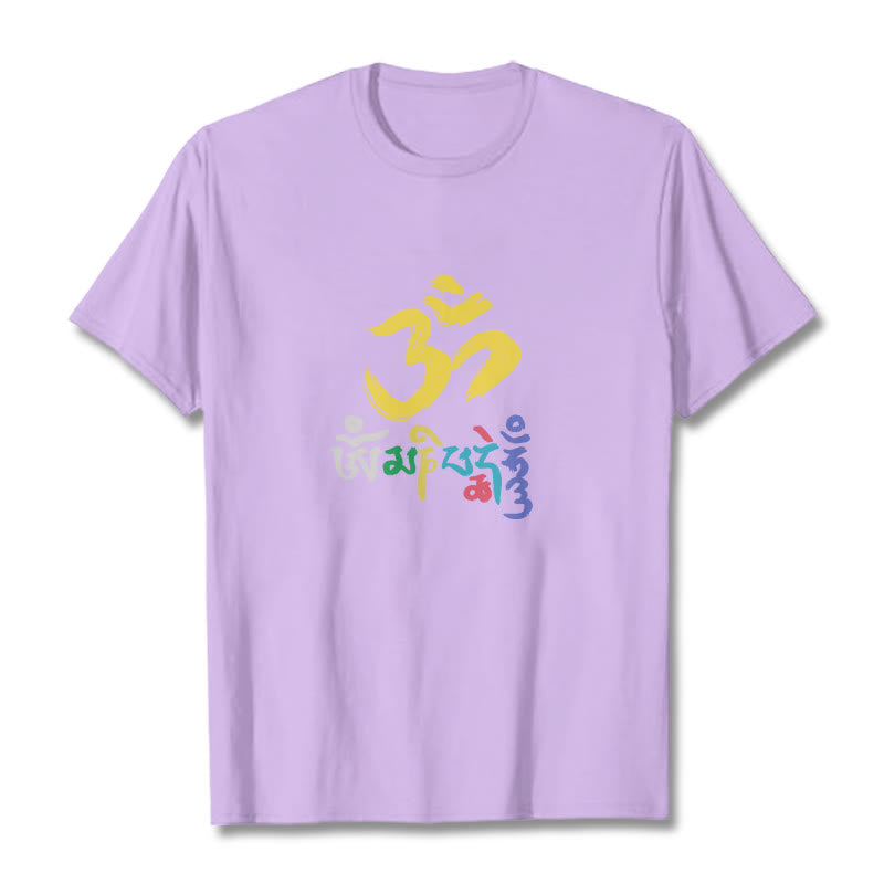 Buddha Stones Colorful Om Mani Padme Hum Cotton Tee T-shirt - Plum - 2XL - image 16