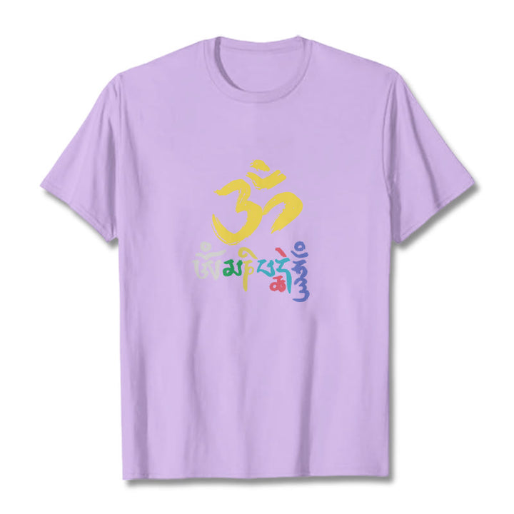 Buddha Stones Colorful Om Mani Padme Hum Cotton Tee T-shirt - Plum - 2XL - image 16