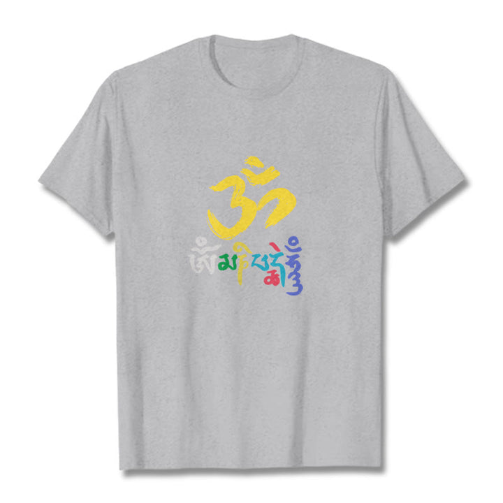 Buddha Stones Colorful Om Mani Padme Hum Cotton Tee T-shirt - LightGrey - 2XL - image 18