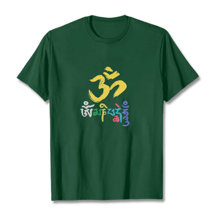 Buddha Stones Colorful Om Mani Padme Hum Cotton Tee T-shirt - ForestGreen - 2XL - image 6
