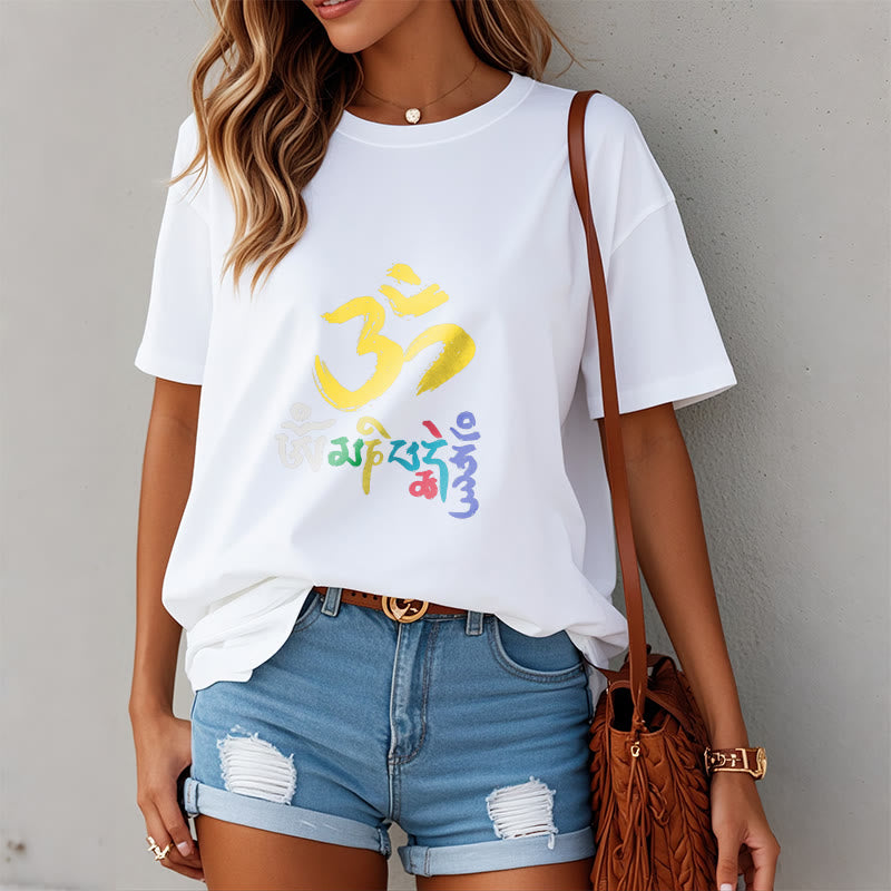 Buddha Stones Colorful Om Mani Padme Hum Cotton Tee T-shirt - image 12
