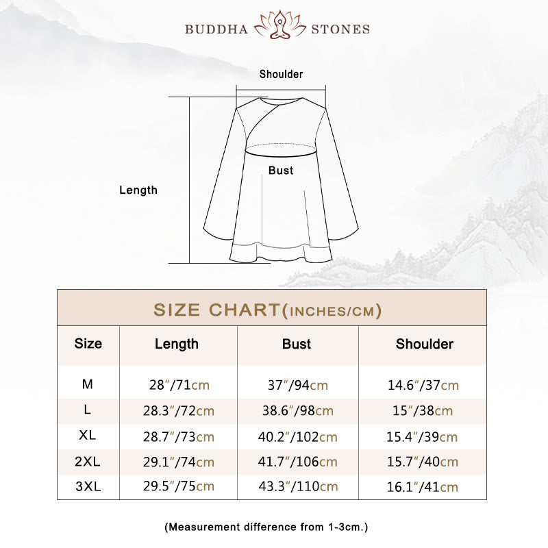 Buddha Stones 2Pcs Three Quarter Sleeve Long Sleeve Shirt Wide Leg Pants Meditation Cotton Linen Clothing Women's Set - image 5